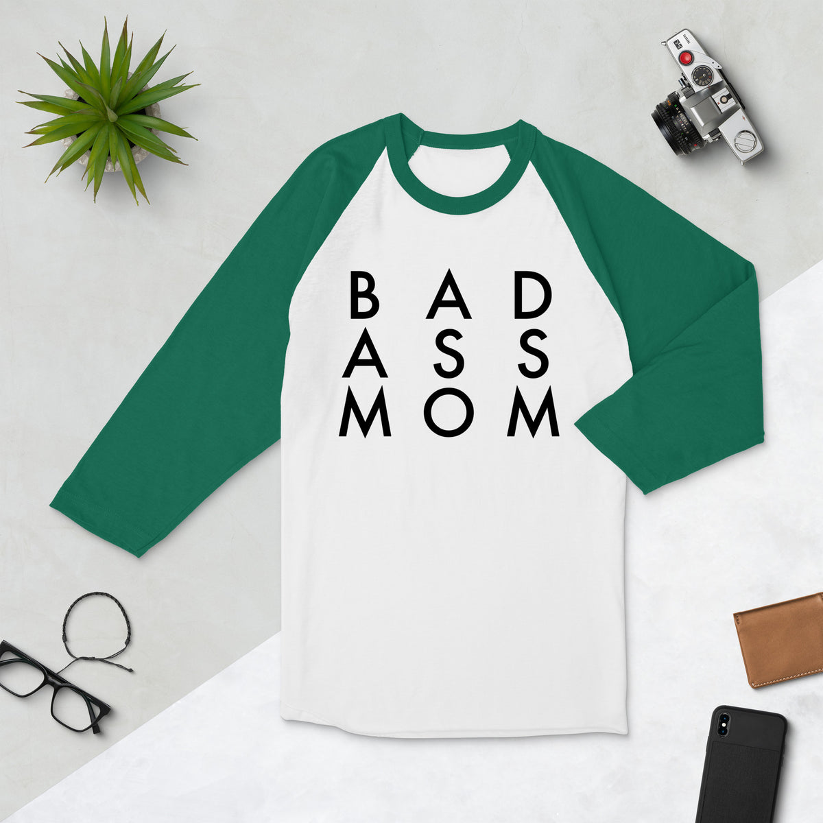 Bad Ass Mom UniSex 3/4 Sleeve Raglan Baseball Tee