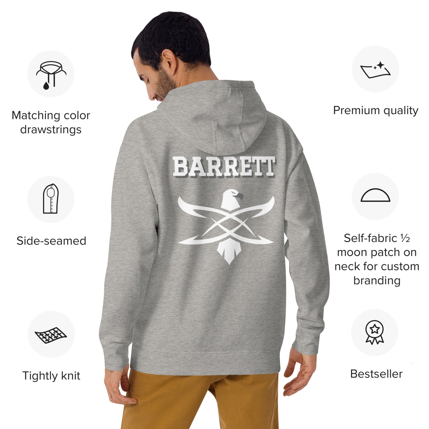 Custom Coral Academy Name Falcon Back Unisex Hoodie