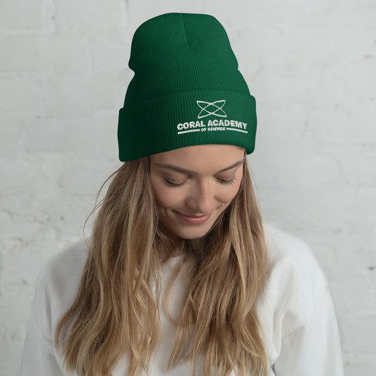 Coral Academy Embroidered Cuffed Beanie