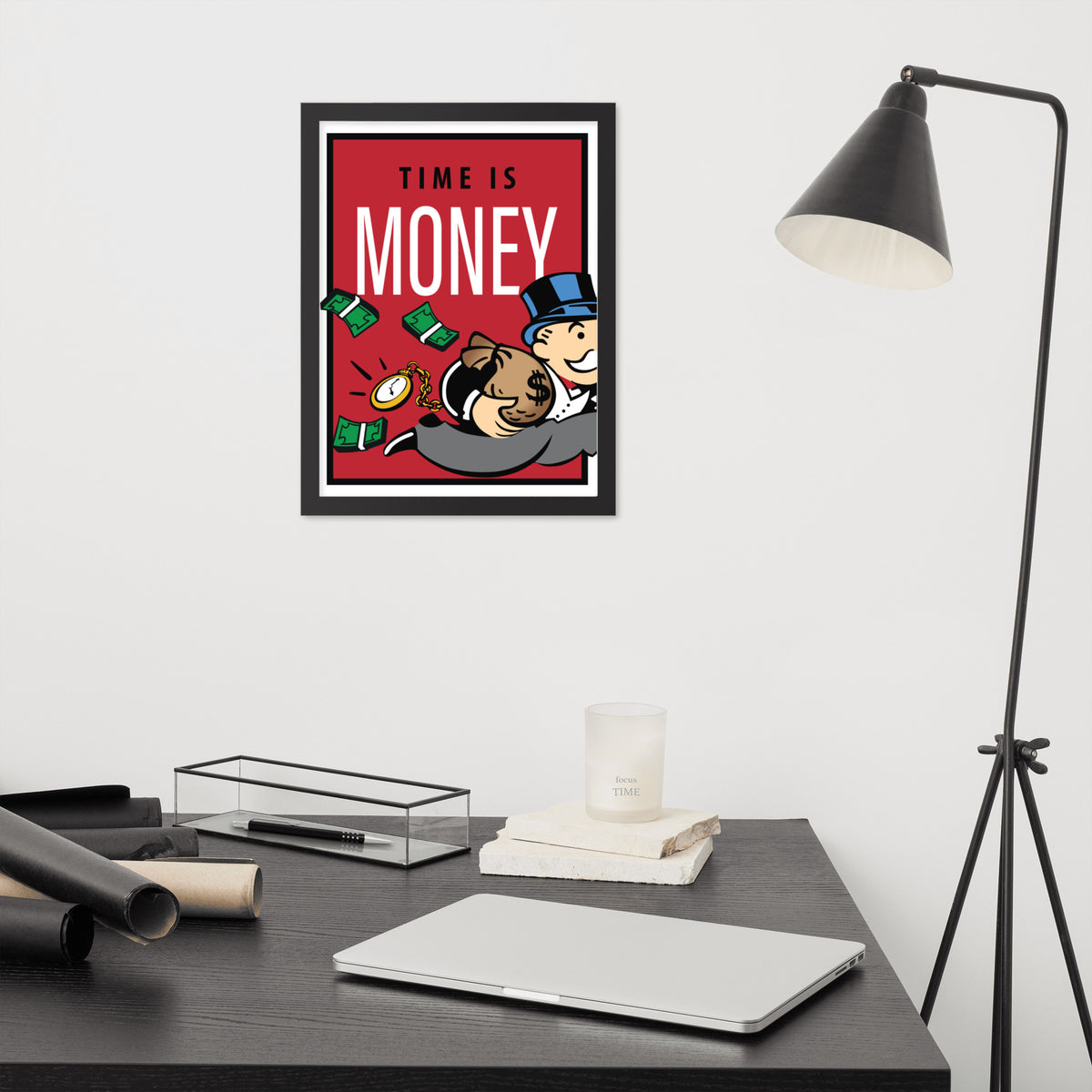 Time is Money Monopoly Inspirational Motivational Framed Matte Paper Poster