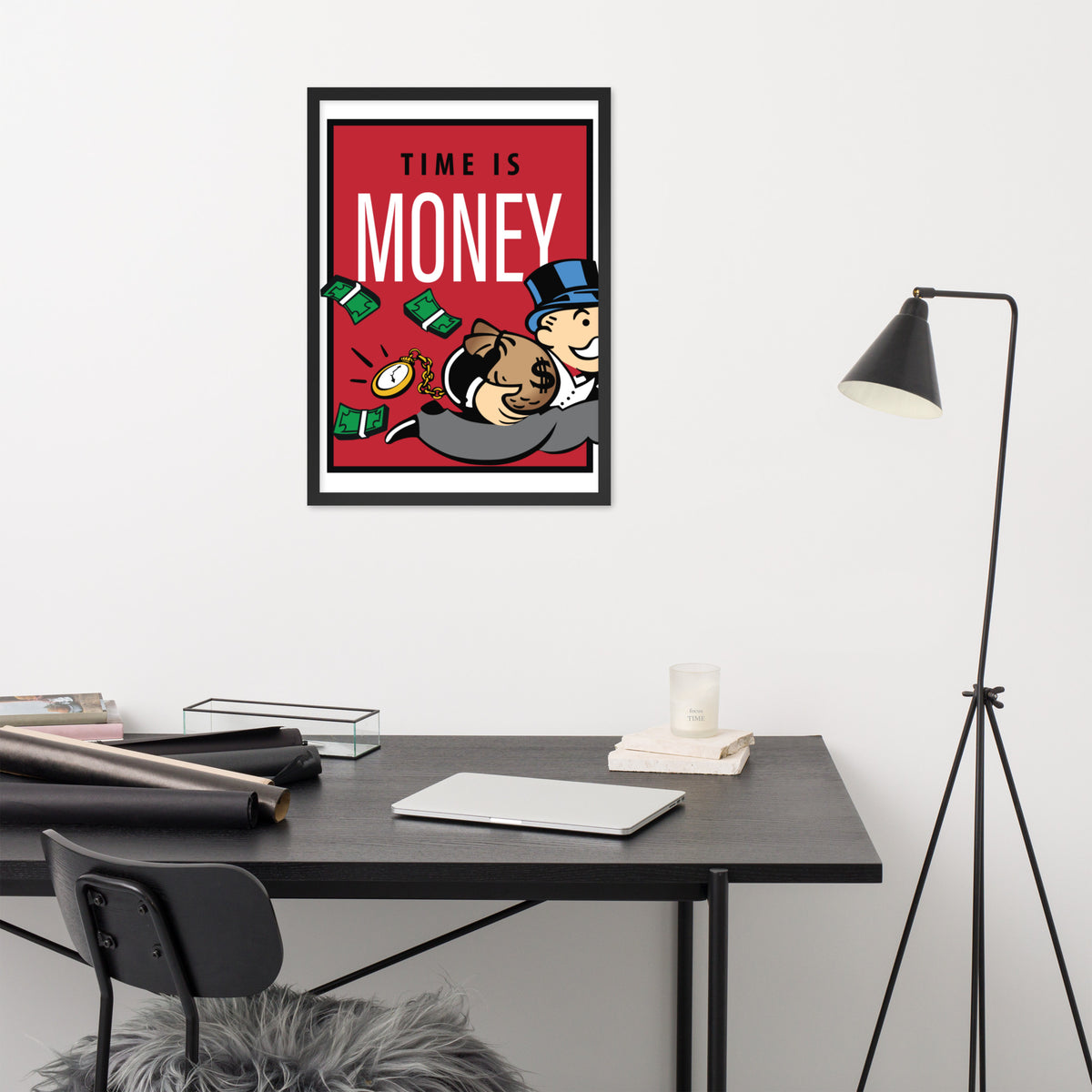 Time is Money Monopoly Inspirational Motivational Framed Matte Paper Poster