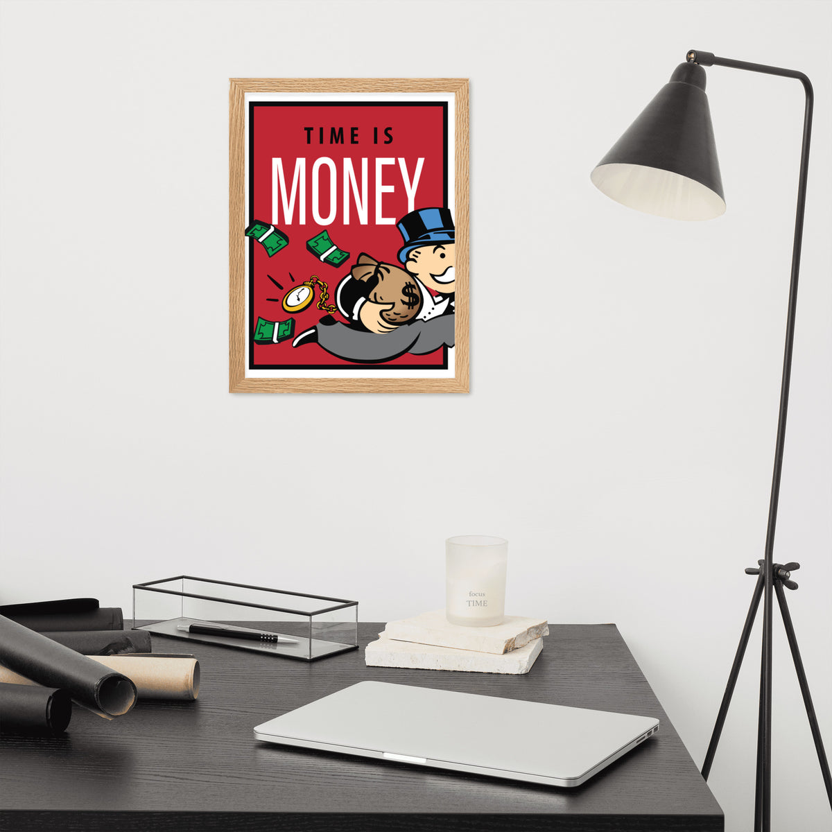 Time is Money Monopoly Inspirational Motivational Framed Matte Paper Poster