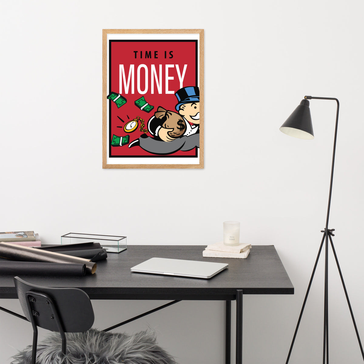 Time is Money Monopoly Inspirational Motivational Framed Matte Paper Poster