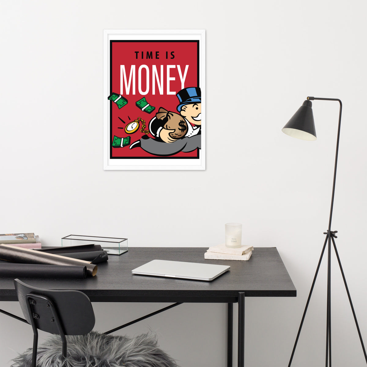 Time is Money Monopoly Inspirational Motivational Framed Matte Paper Poster