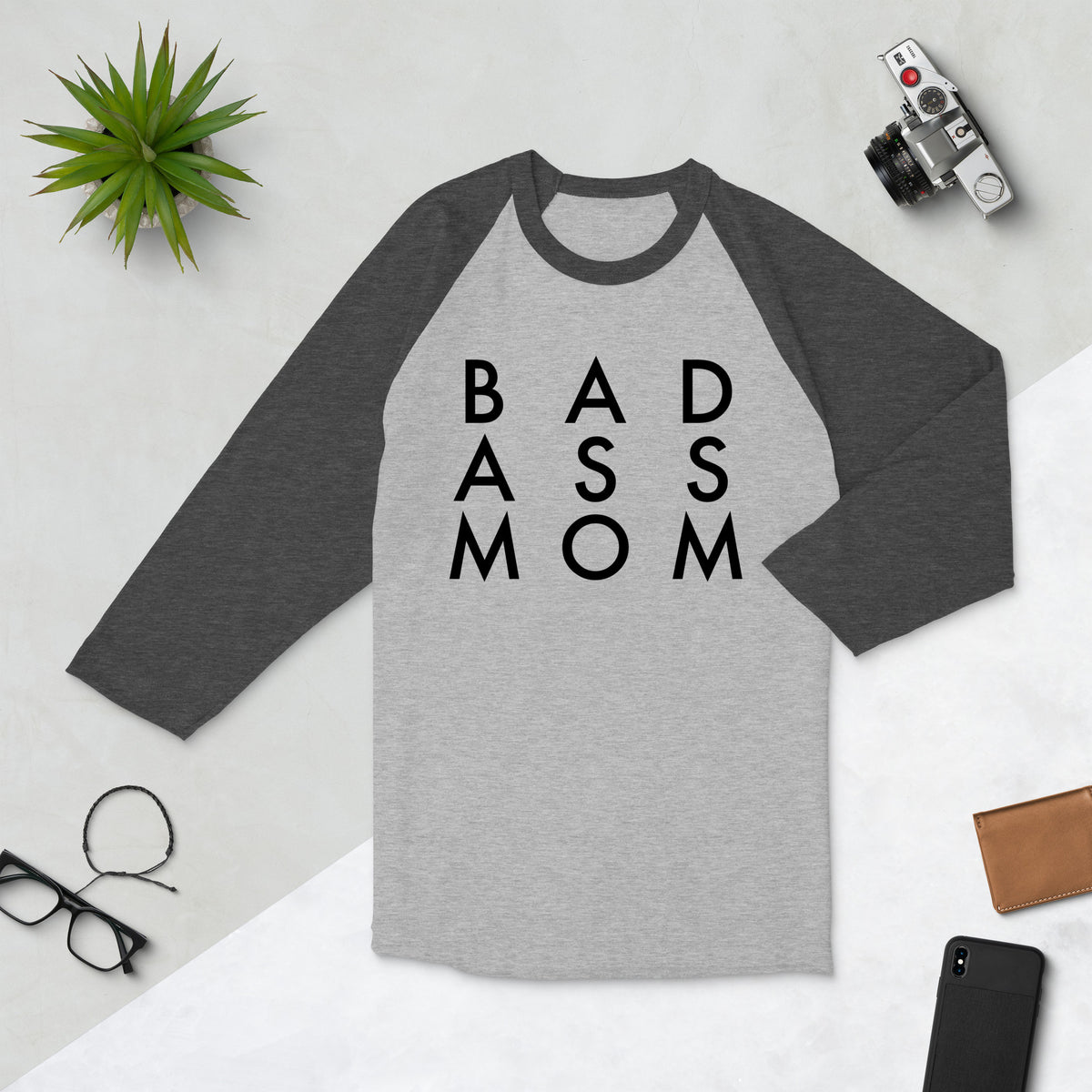 Bad Ass Mom UniSex 3/4 Sleeve Raglan Baseball Tee