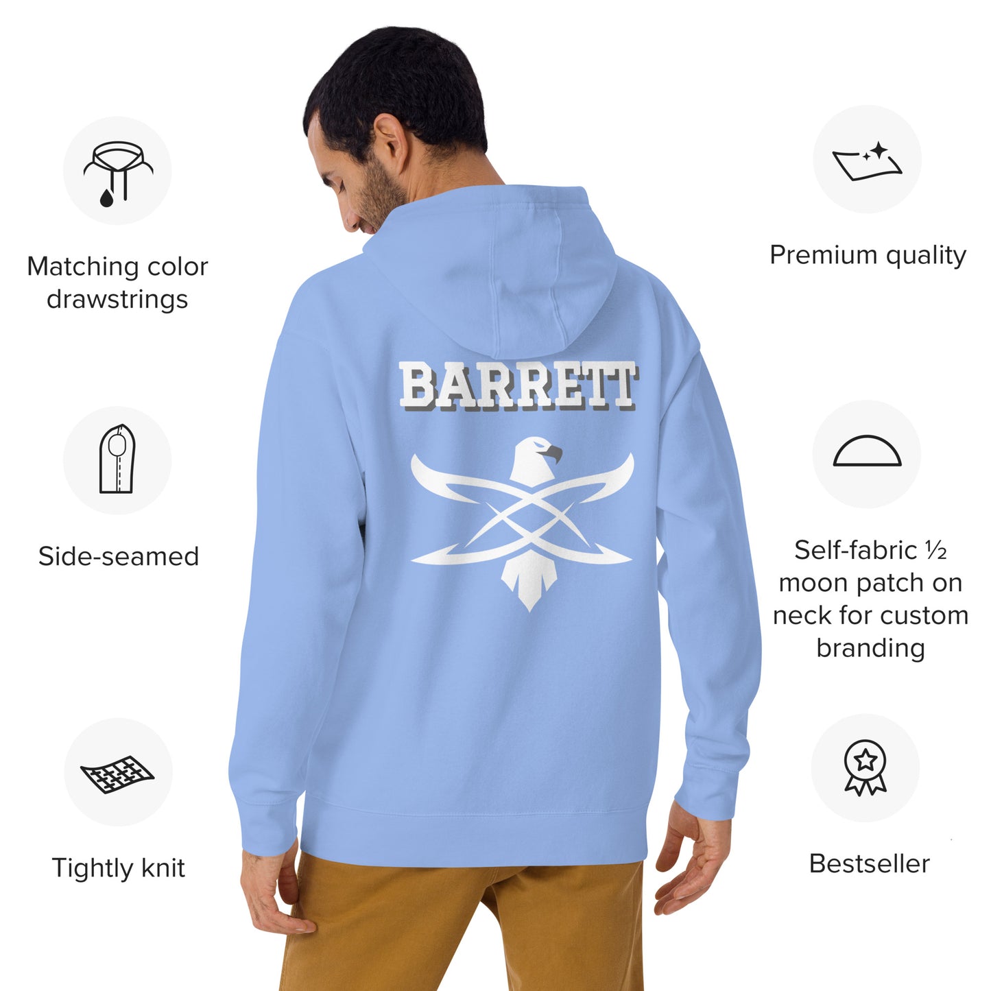 Custom Coral Academy Name Falcon Back Unisex Hoodie