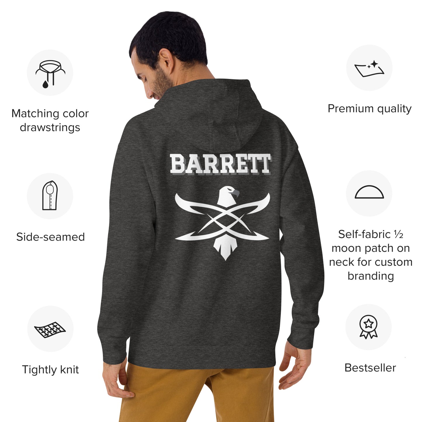 Custom Coral Academy Name Falcon Back Unisex Hoodie