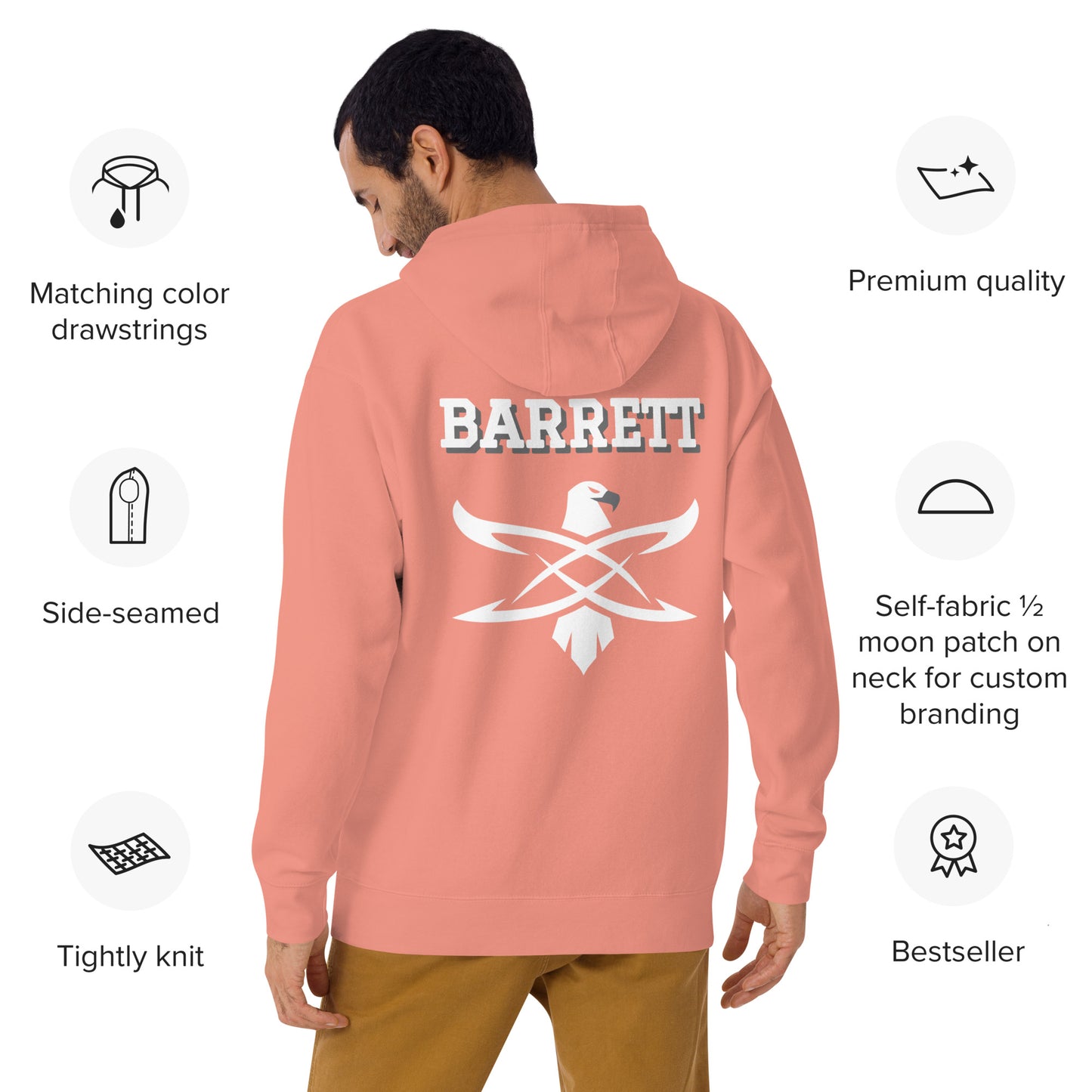 Custom Coral Academy Name Falcon Back Unisex Hoodie