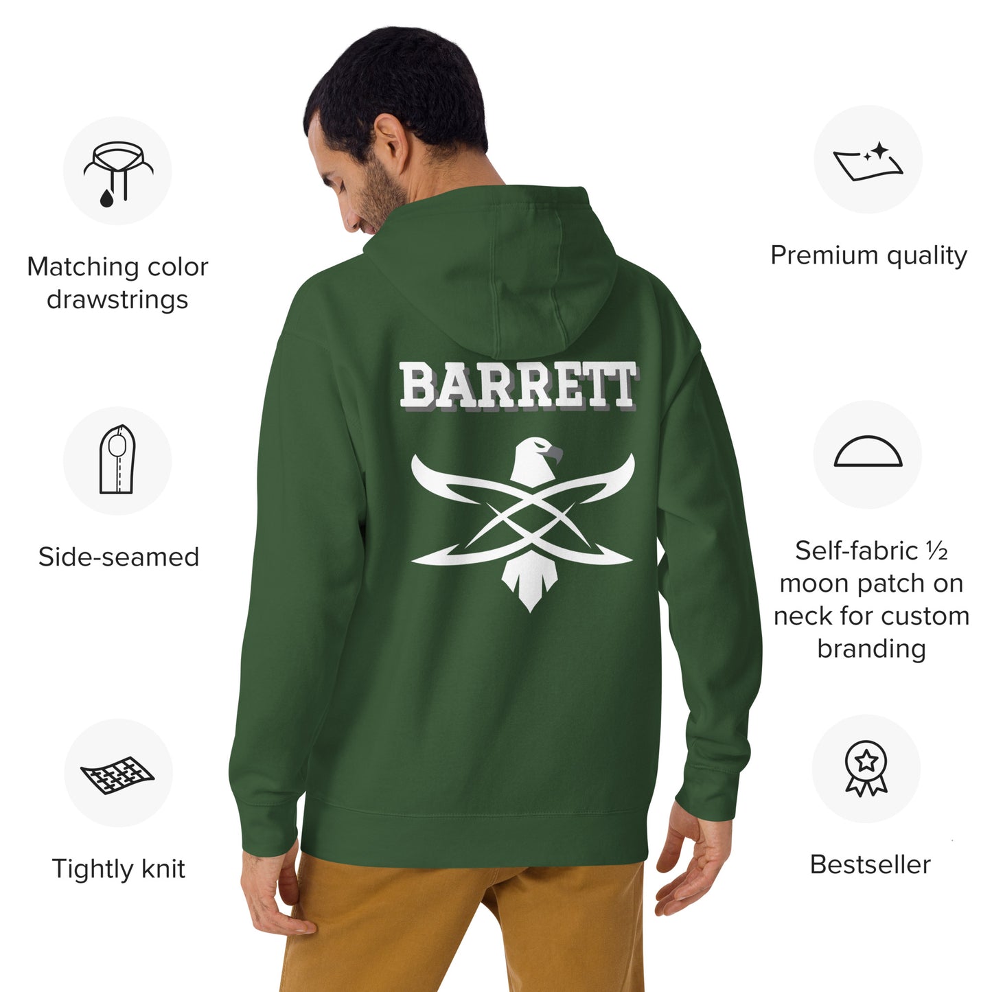 Custom Coral Academy Name Falcon Back Unisex Hoodie