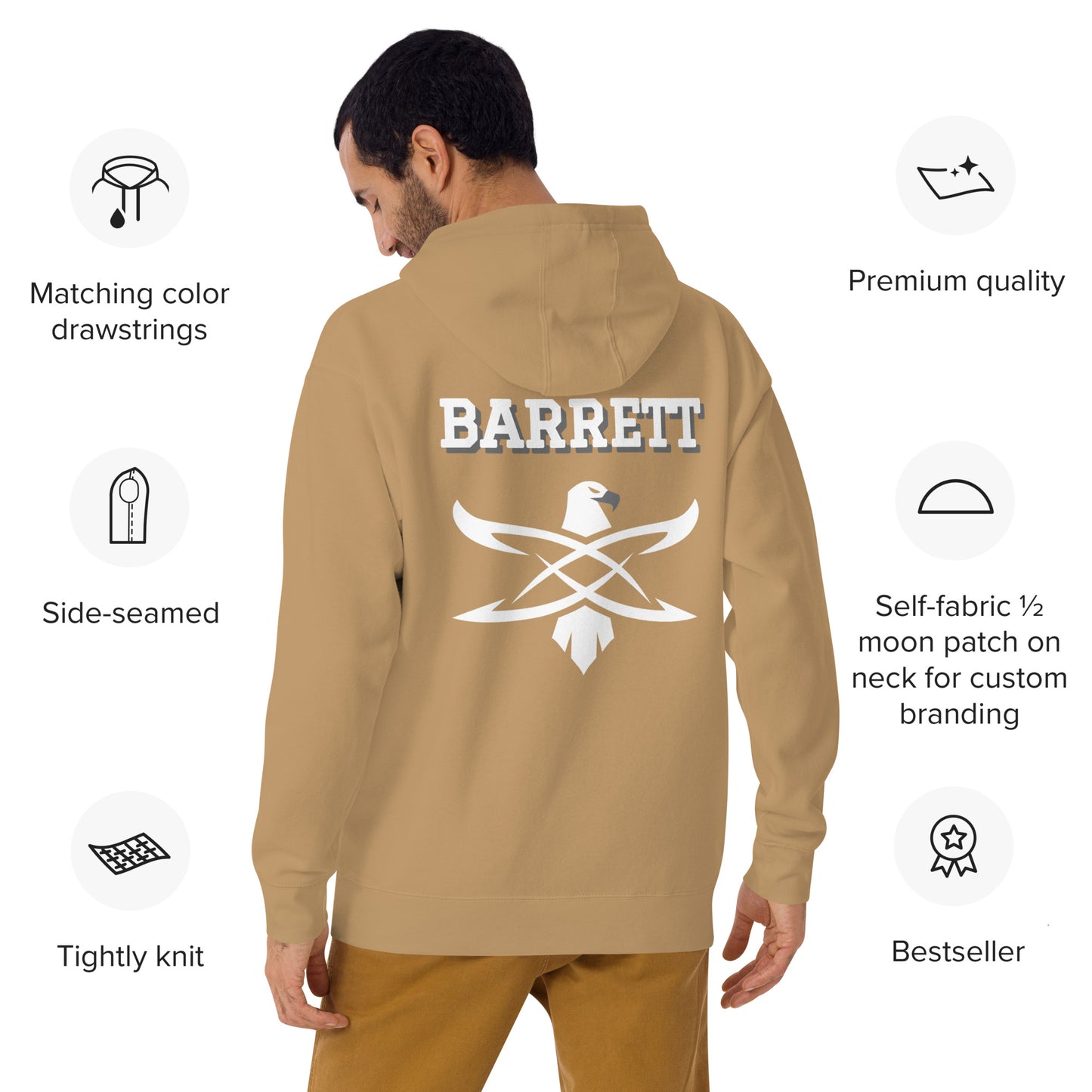 Custom Coral Academy Name Falcon Back Unisex Hoodie