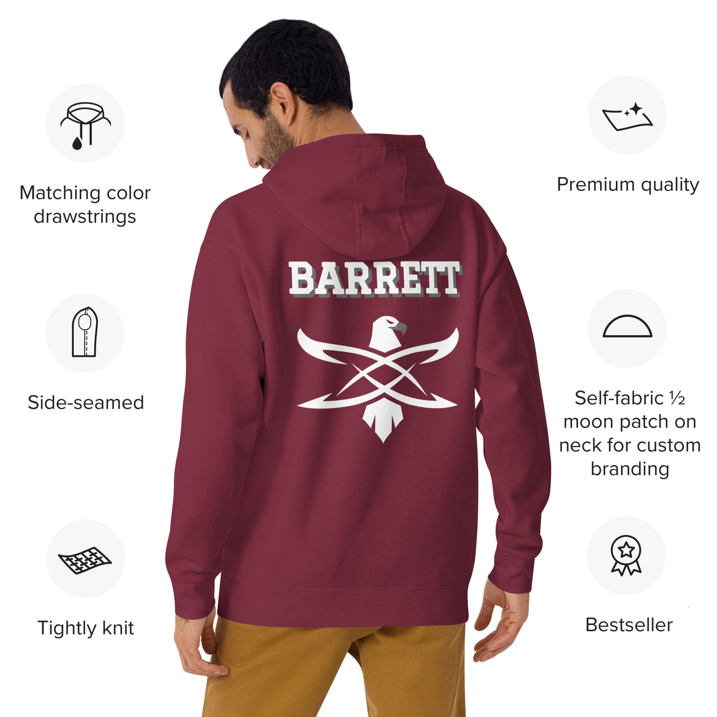 Custom Coral Academy Name Falcon Back Unisex Hoodie