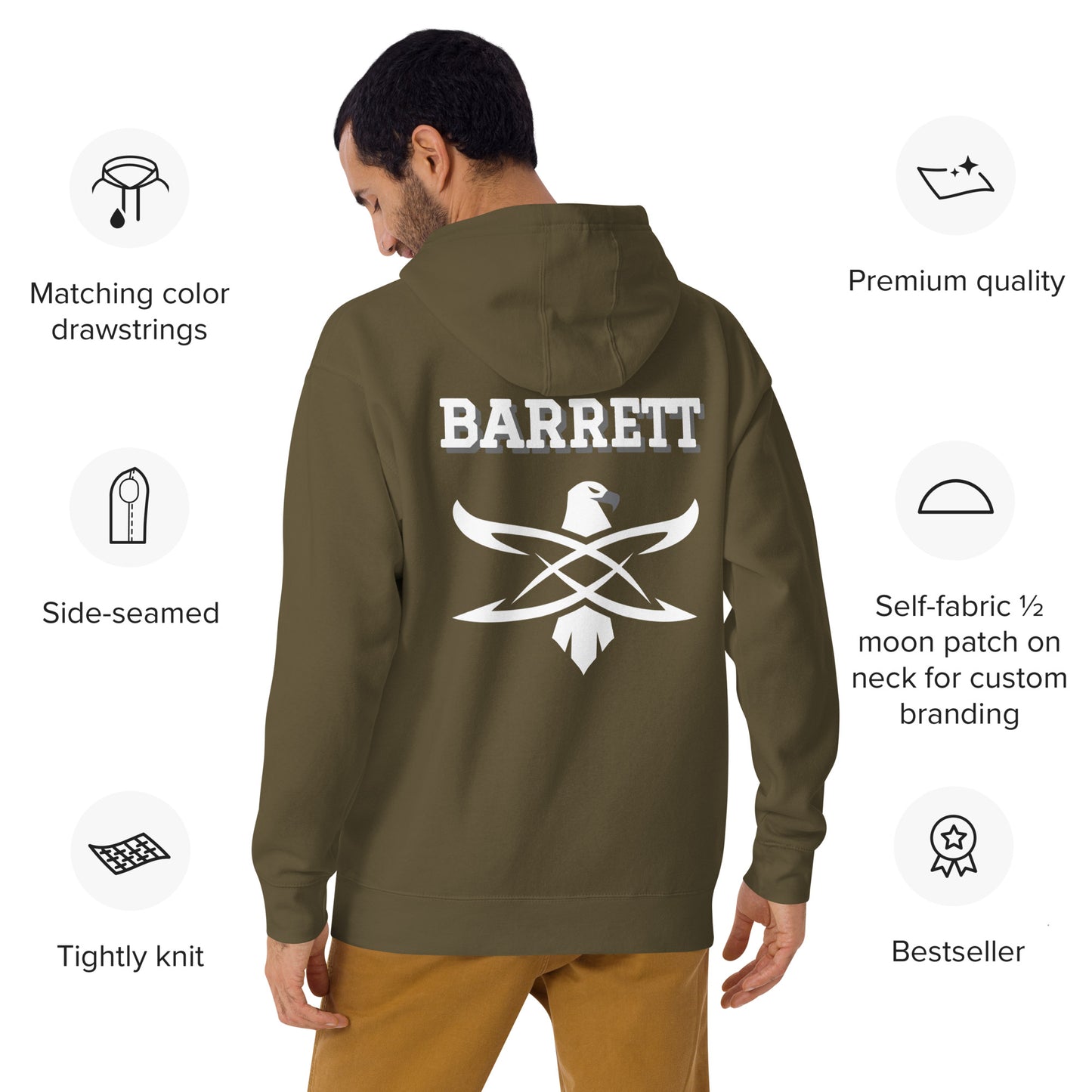 Custom Coral Academy Name Falcon Back Unisex Hoodie