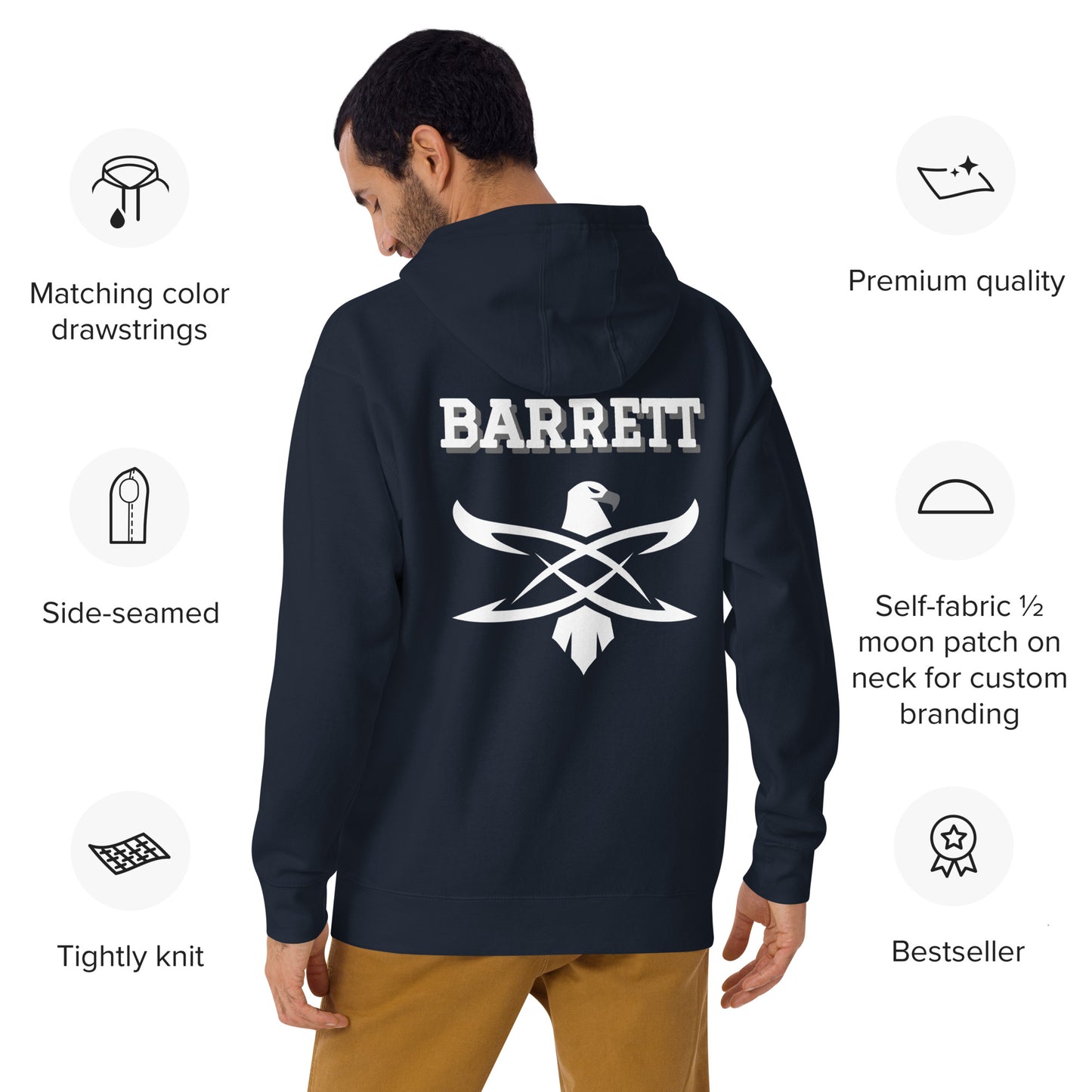 Custom Coral Academy Name Falcon Back Unisex Hoodie