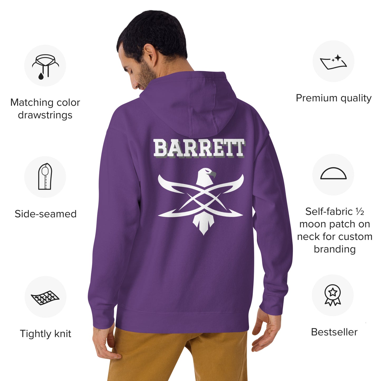 Custom Coral Academy Name Falcon Back Unisex Hoodie