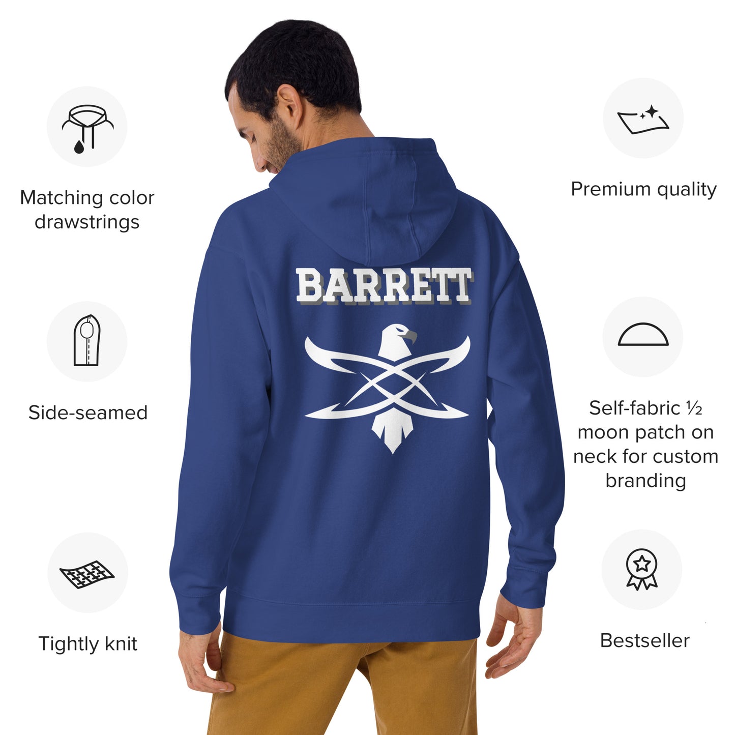 Custom Coral Academy Name Falcon Back Unisex Hoodie